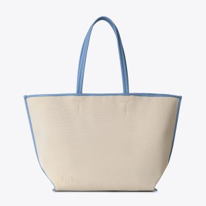 The Canvas and Leather Tote in Dusty Blue
