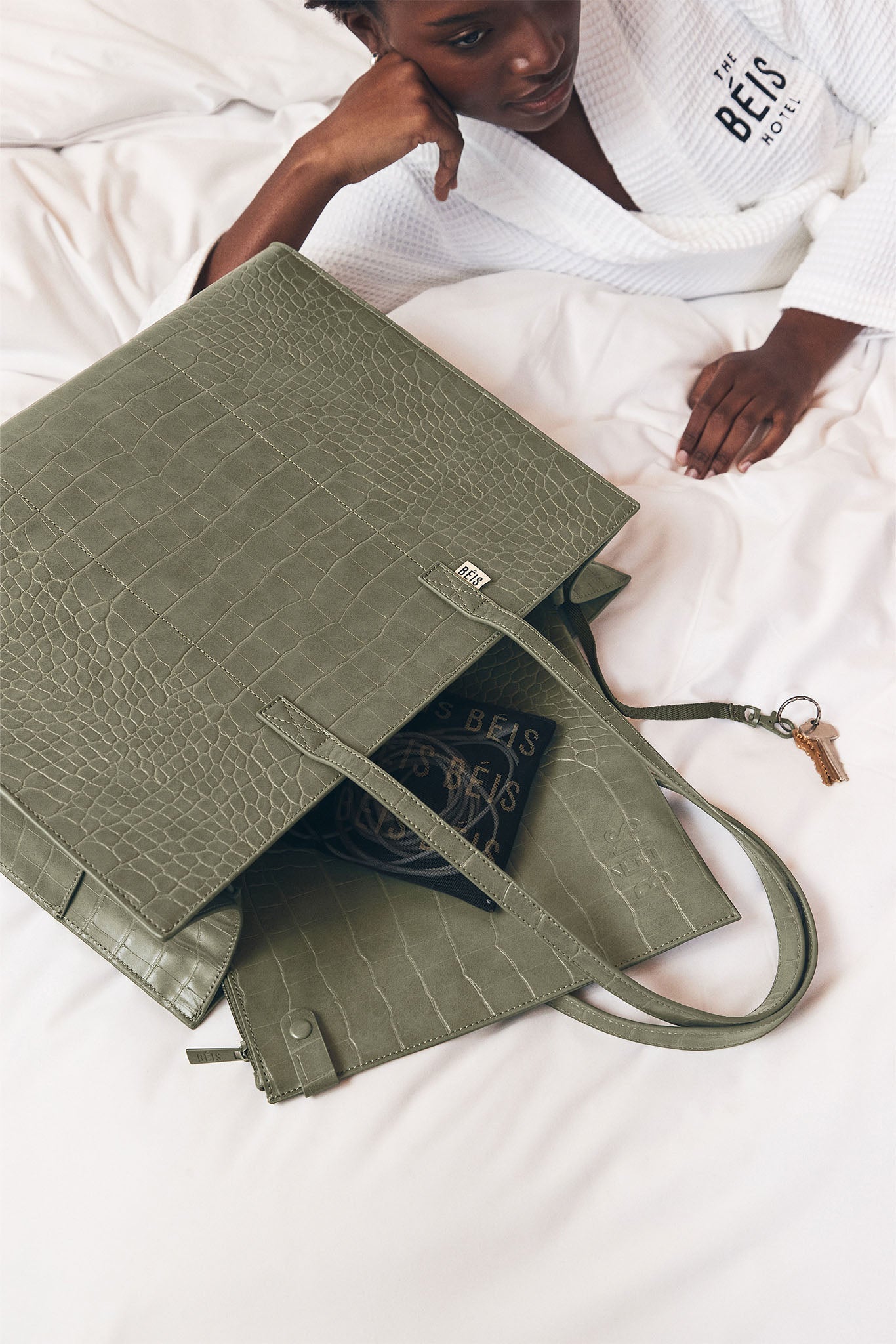 Resale The Large Work Tote in Olive Croc - Image 8
